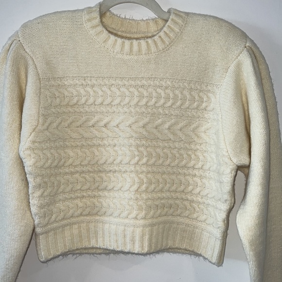 FOR Love and Lemons Ivory Dominique Cable Knit Shoulder pads Sweater size Medium - Picture 7 of 15
